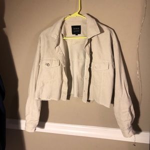 Cropped Off White Corduroy Jacket